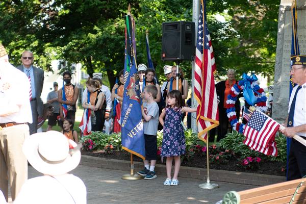 patriotic students with flags