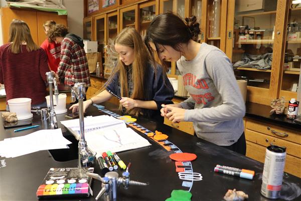 AP Biology students are learning about DNA and the replication process of DNA. They are working in groups to complete a model of the process and will follow up with presentations to walk through the process using their models.