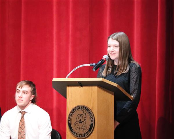 Natalie Ginestre introducing inductees