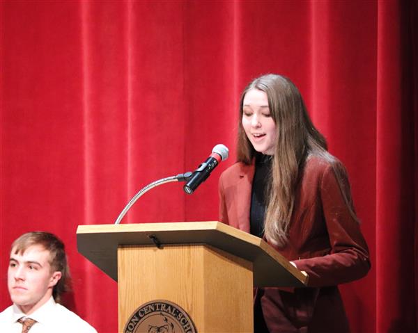 Sarah Gulczewski introducing inductees