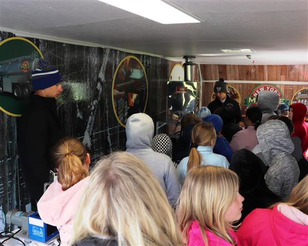 Students inside the trailer