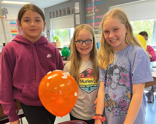 Students with balloon with electrically charged items on balloon