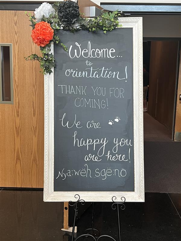 Welcome sign at auditorium entrance