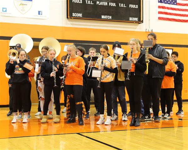 Marching Band plays alma mater