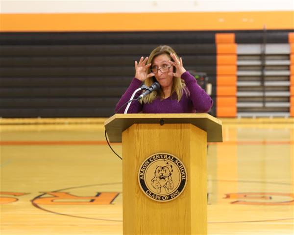 Nancy telling the swim goggle story