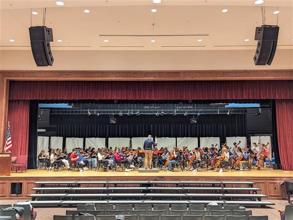 Akron MS Orchestra together with Clarence MS Orchestra view from audience