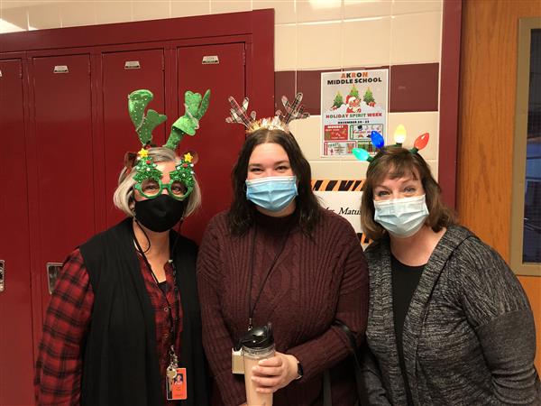 Mrs. Brown, Miss Lobur & Mrs. Matusek with holiday headgear