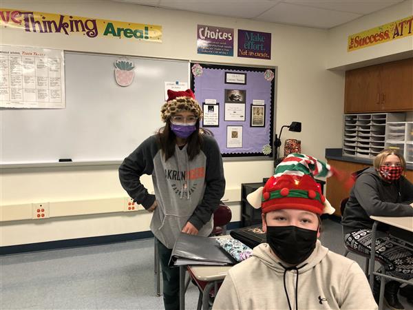 Students with holiday hats