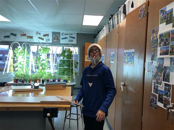 Student wearing santa hat